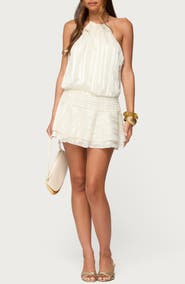 EDIKTED Glossy Drop Waist Halter Minidress