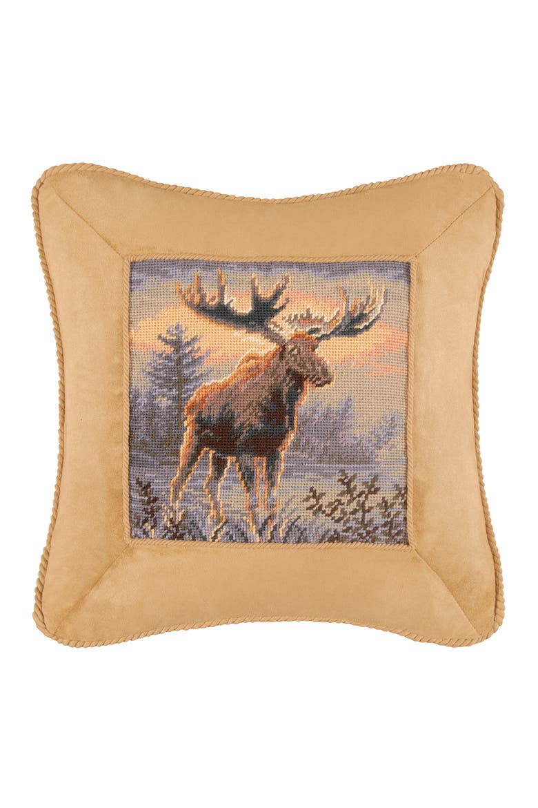 Northwoods Moose Needlepoint Pillow, 16" x 16", Main, color, Brown