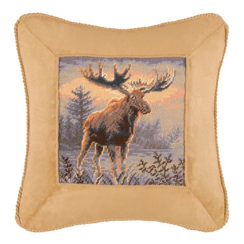 Northwoods Moose Needlepoint Pillow, 16" x 16"