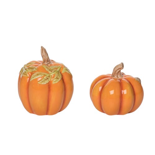 Transpac Dolomite Orange Harvest Pumpkin Salt And Pepper Shakers Set In Multi