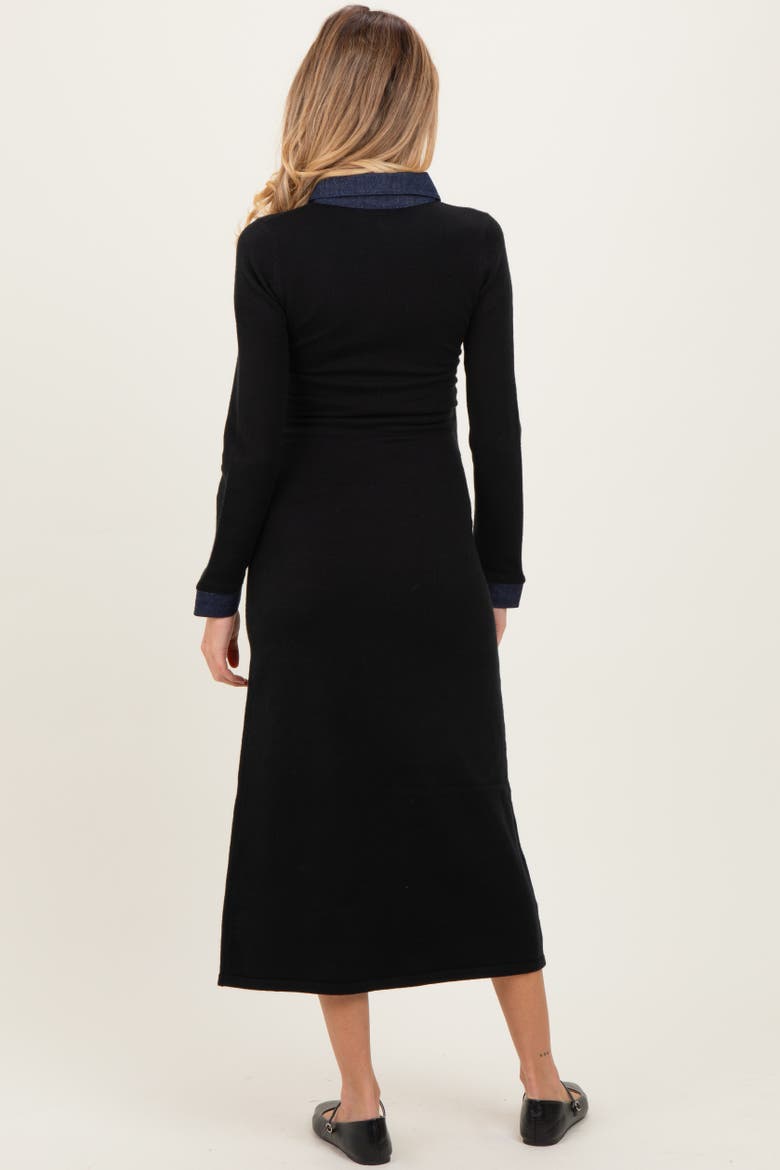 Denim Trim Knit Dress, Alternate, color, Black