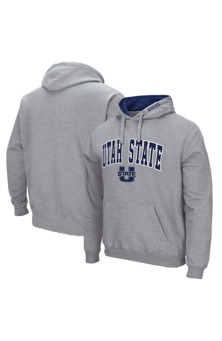 COLOSSEUM Men's Colosseum Heathered Gray Utah State Aggies Arch and Logo Pullover Hoodie, Main, color, Heather Gray
