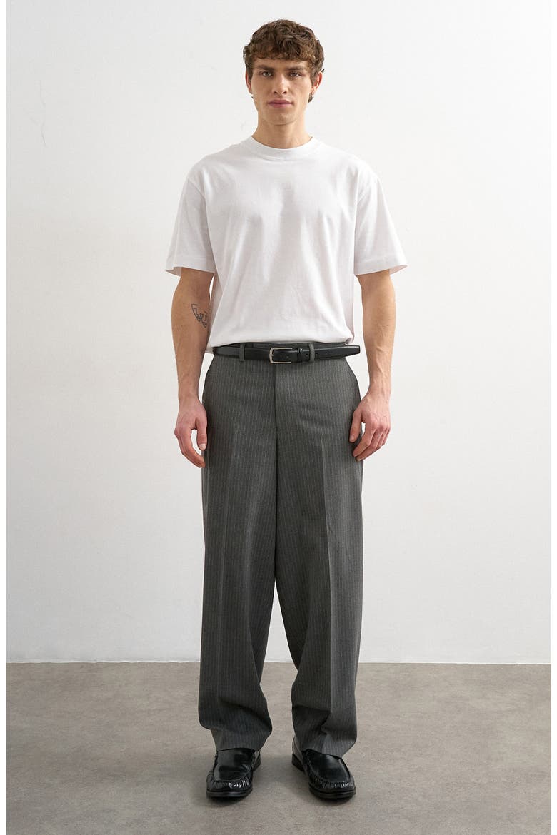Pinstripe Straight Leg Pants, Alternate, color, CHARCOAL