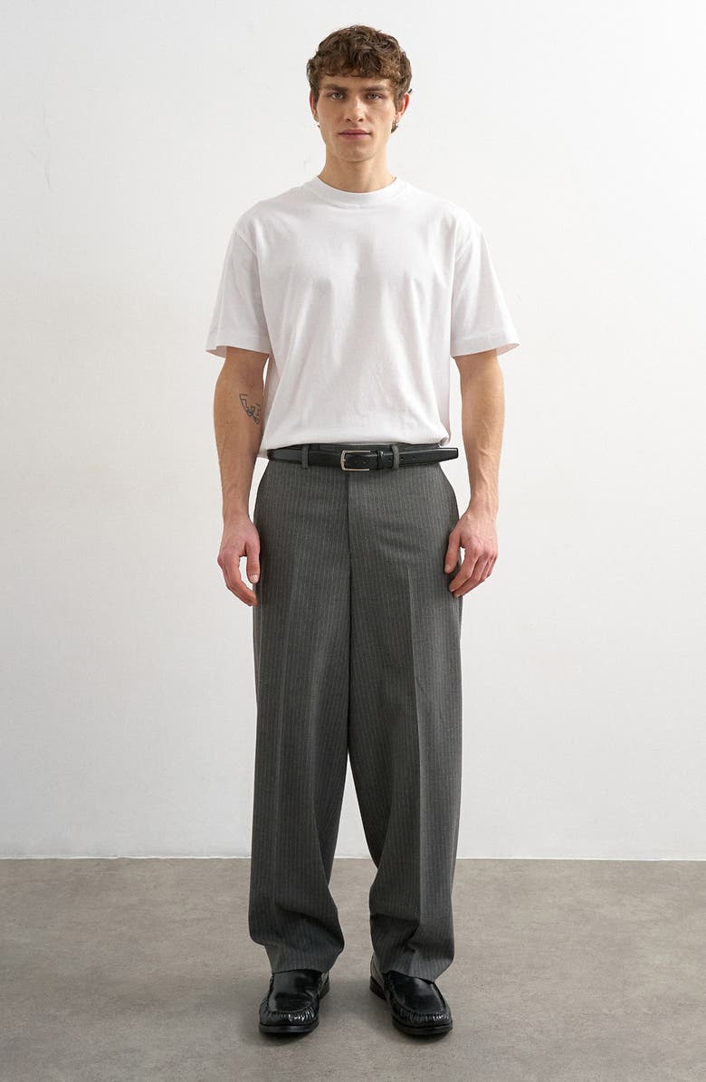 Topman Pinstripe Straight Leg Pants, Alternate, color, Charcoal