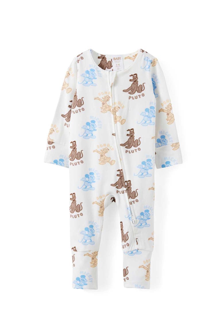 Growie Long Sleeve Zip All In One Romper, Main, color, Lcn Dis Vanilla Mickey And