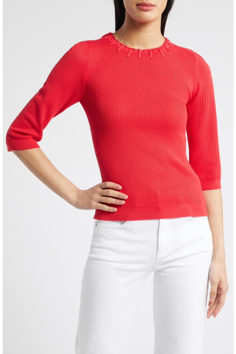 Elbow Sleeve Rib Sweater, Main, color, POPPY RED