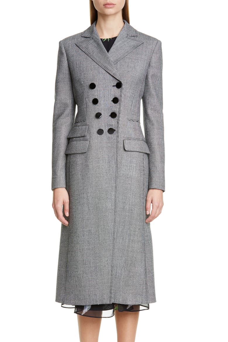 Glen Plaid Double Breasted Three-Quarter Coat, Main, color, BLACK/ WHITE