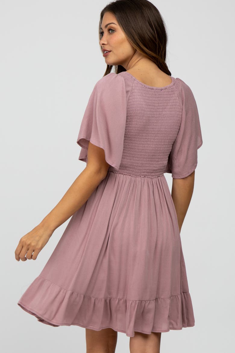 Smocked Front Ruffle Hem Dress, Alternate, color, Mauve