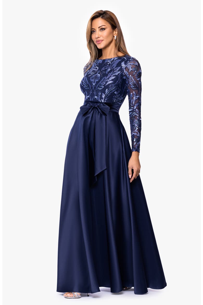 Embellished Bodice Long Sleeve Gown, Alternate, color, PERI/ NAVY