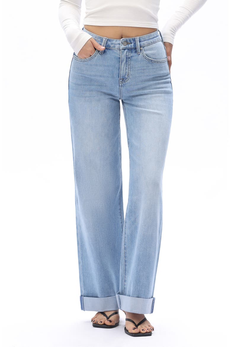 Cuffed Straight Leg Jeans, Main, color, LIGHT BLUE