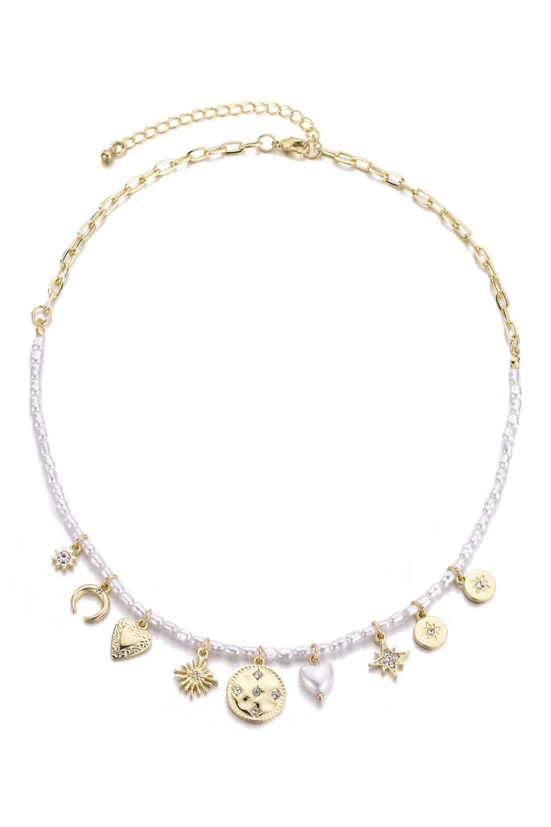 Assorted Charm Faux Pearl Necklace, Alternate, color, WHITE