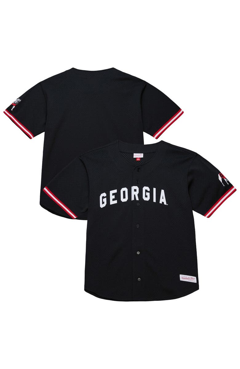 Mitchell & Ness Men's Mitchell & Ness Black Georgia Bulldogs On The Clock Full-Button Fashion Jersey, Main, color, 