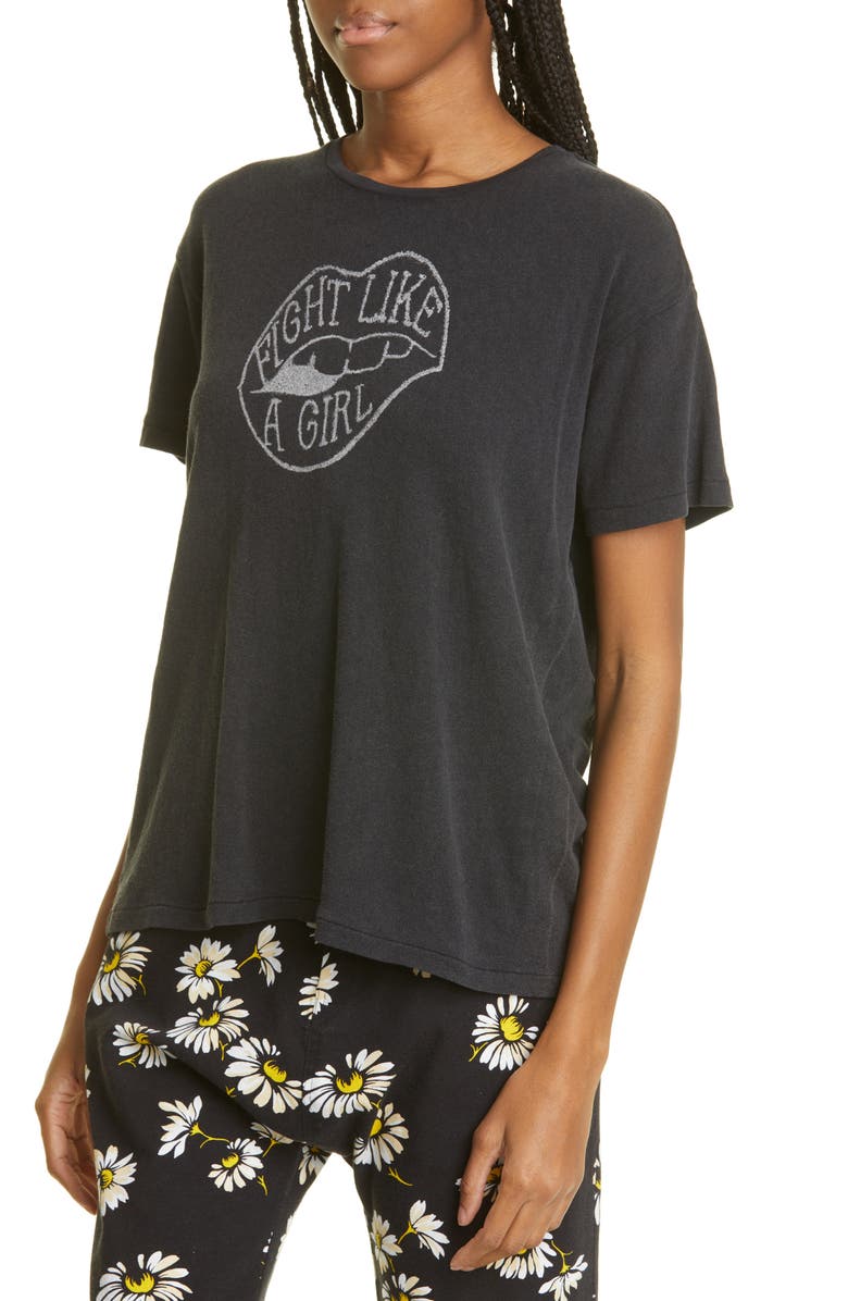 R13 Women's Fight Like a Girl Oversize Stretch Cotton Graphic Tee, Alternate, color,