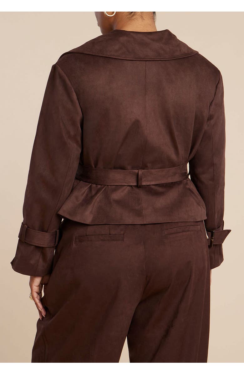 ELOQUII Cropped Faux Suede Trench Jacket, Alternate, color, Chicory Coffee