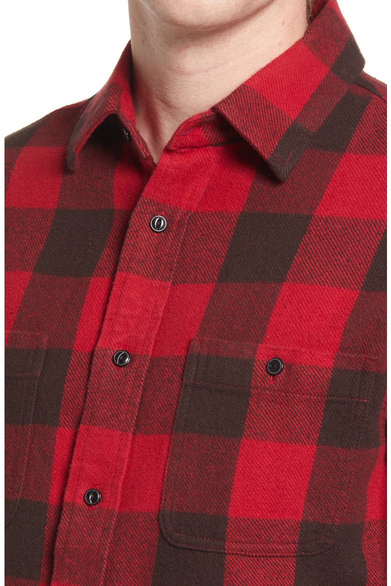 Buffalo Check Flannel Long Sleeve Button-Up Shirt, Alternate, color, RED