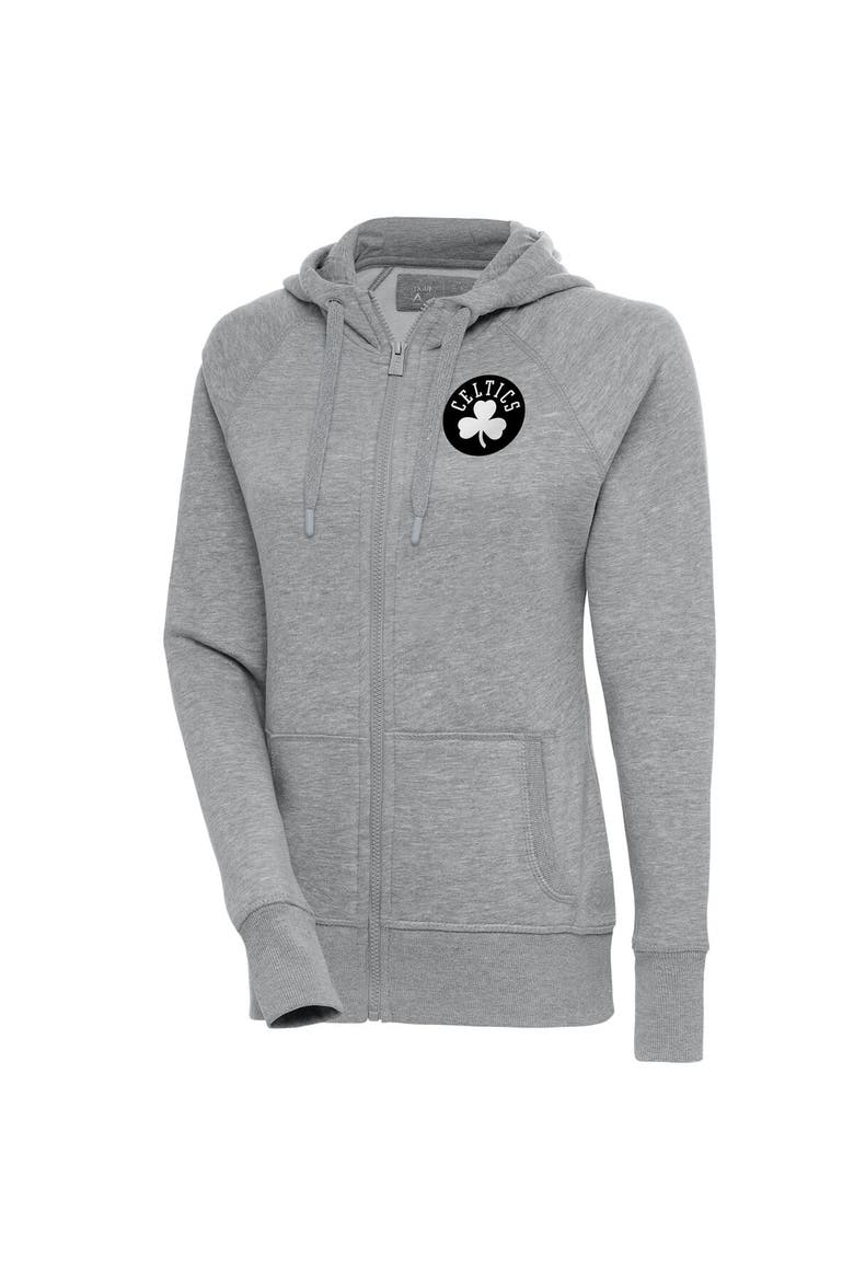 Women's Antigua  Heather Gray Boston Celtics Brushed Metallic Victory Full-Zip Hoodie, Main, color, Heather Gray