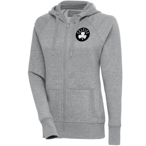 Women's Antigua  Heather Gray Boston Celtics Brushed Metallic Victory Full-Zip Hoodie