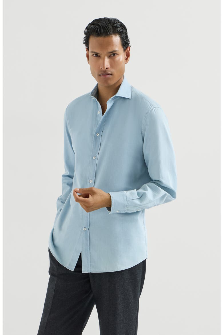 Lightweight denim shirt with spread collar, Main, color, Light Denim