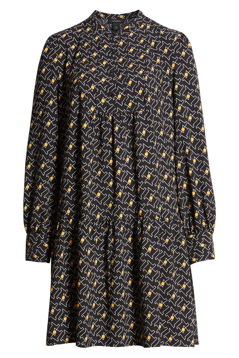 Pintuck Detail Shift Dress, Alternate, color, BLACK GEO PRINT