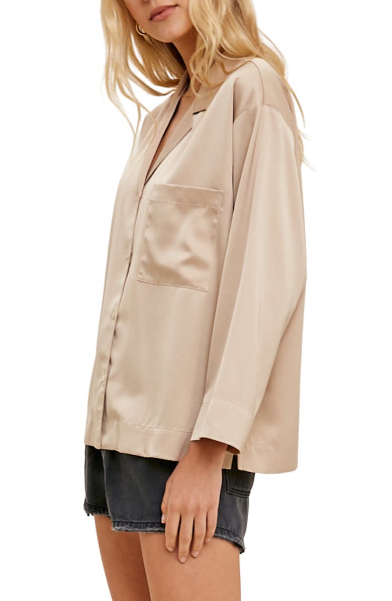 WISHLIST Satin Button Up Shirt, Alternate, color, Champagne