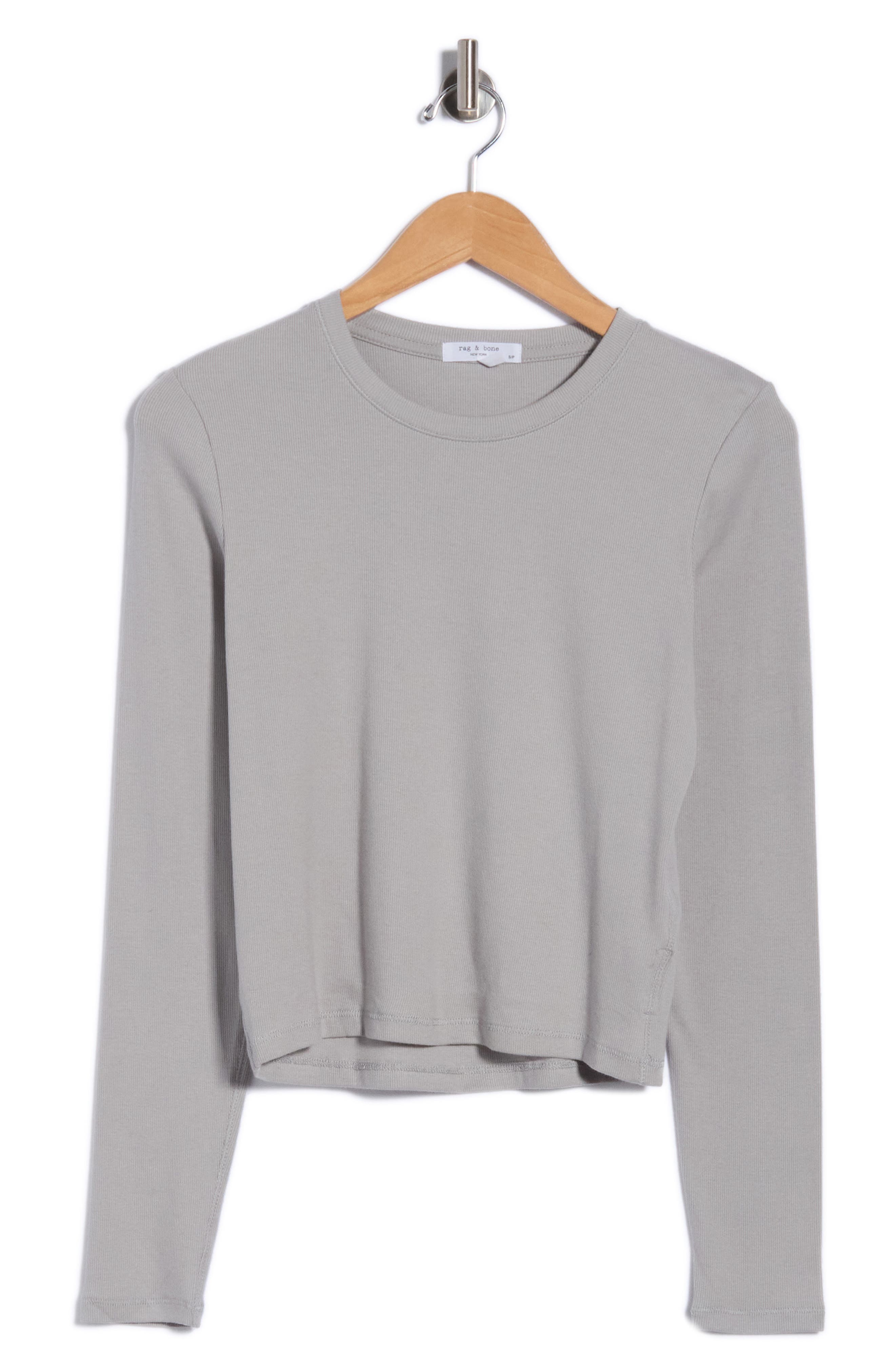 Essie Long Sleeve Ribbed Crop T-Shirt