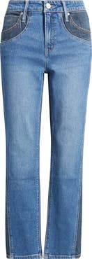 CITY BLUES Two-Tone High Waist Straight Leg Jeans