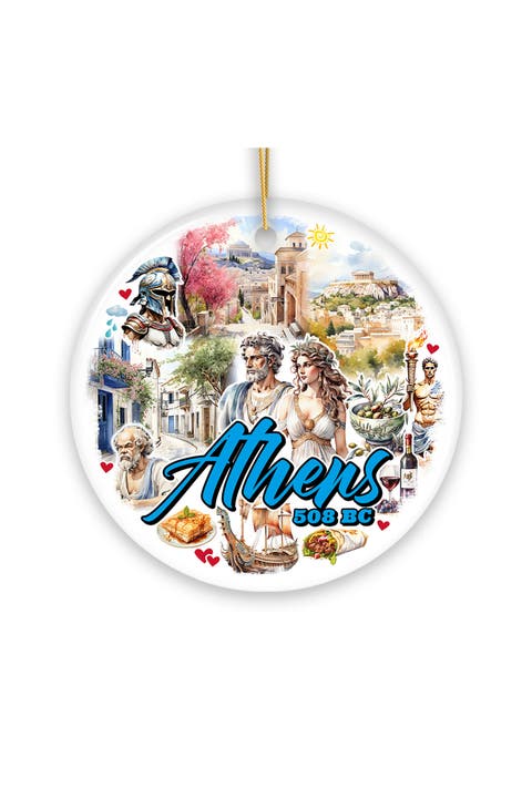 Athens 508 Bc Acropolis Landmarks Round Ornament