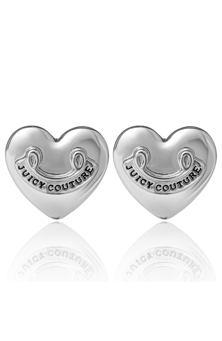 Juicy Couture Heart Stud Earrings with Iconic Logo, Main, color, Silver