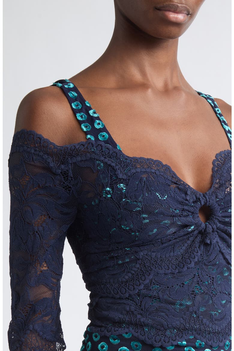 Trompe l'Oeil Lace Top, Alternate, color, DEEP NAVY