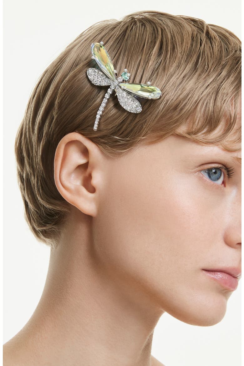 Brooch Hair Comb, Alternate, color, SILVER/ GREEN