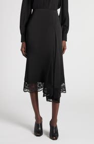 McQueen Lace Trim Asymmetric Silk Skirt