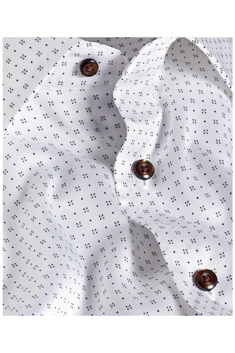 Regular Fit Neat Print Cotton Herringbone Dress Shirt, Alternate, color, WHITE/ CHOCOLATE
