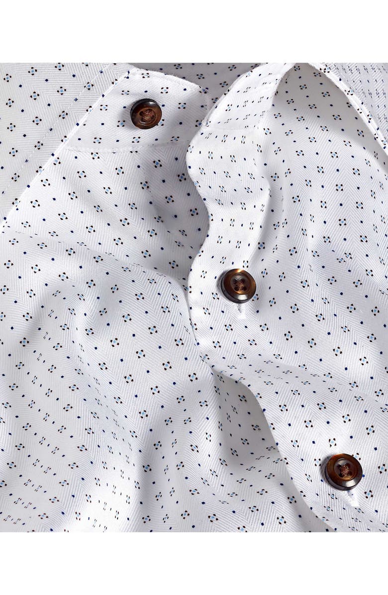 David Donahue Regular Fit Neat Print Cotton Herringbone Dress Shirt, Alternate, color, White/ Chocolate