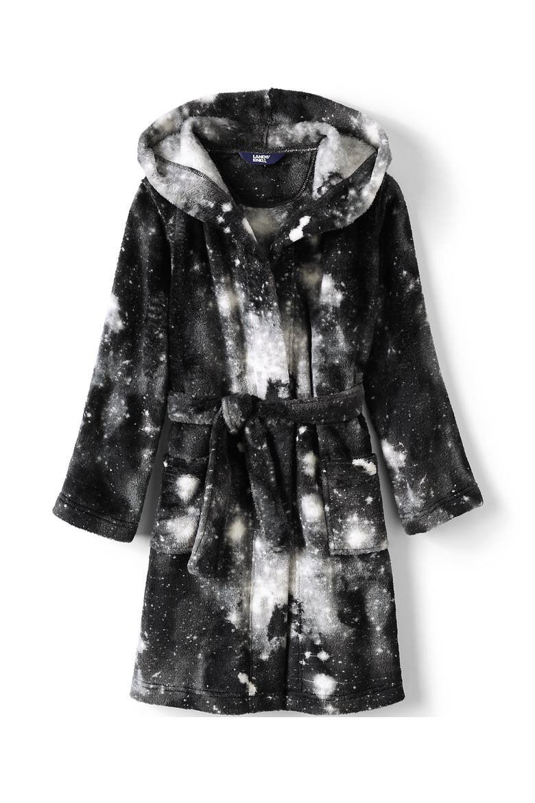 Kids Hooded Fleece Solid Robe, Main, color, Black White Galaxy