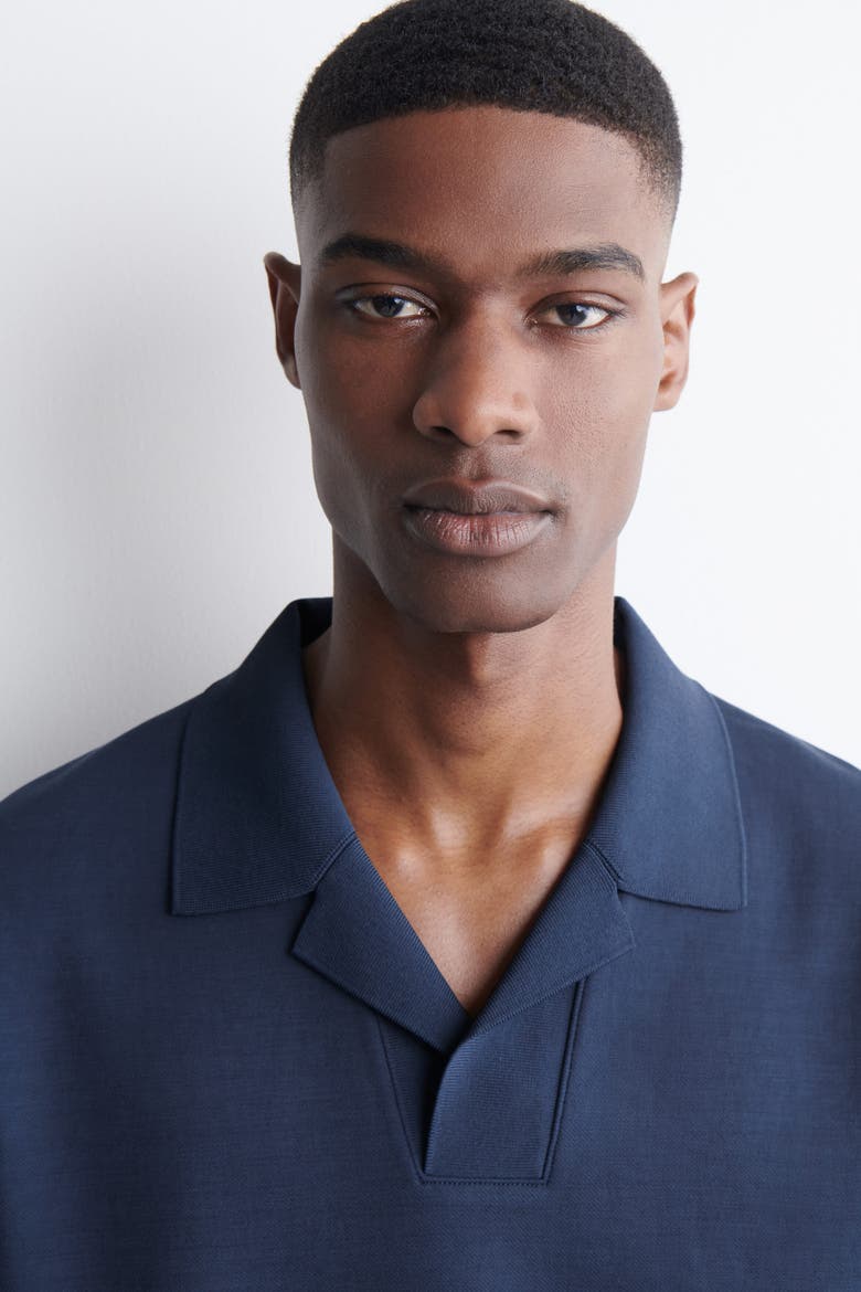Jersey-Bonded Cotton-Twill Polo Shirt, Alternate, color, NAVY