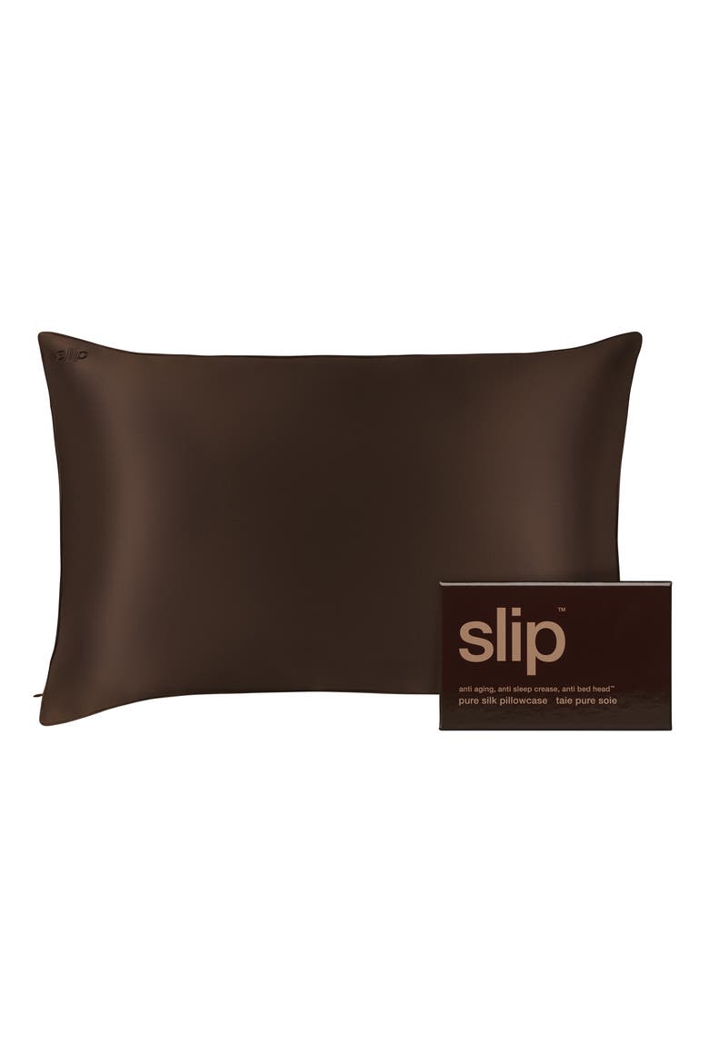 Pure Silk Queen Pillowcase, Main, color, CHOCOLATE