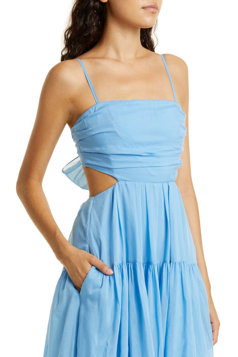 Cutout Cotton & Silk Dress, Alternate, color, AZUL BLUE
