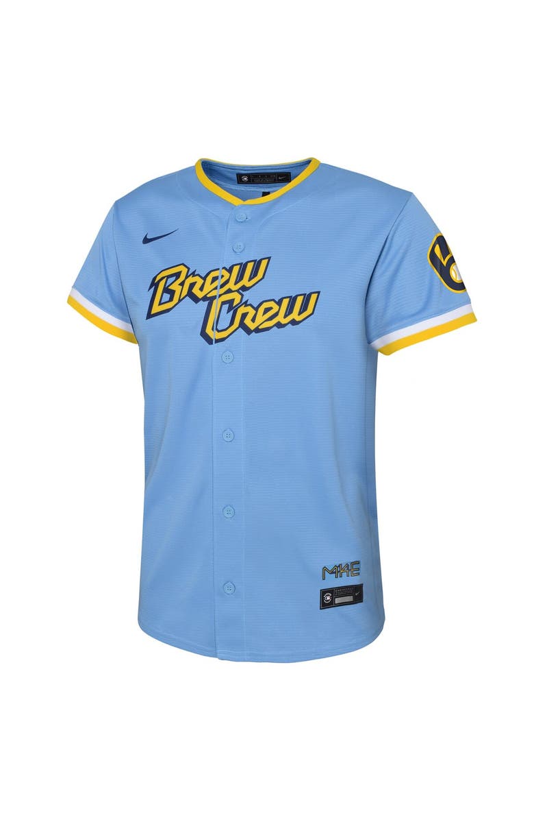 Nike Youth Nike Christian Yelich Powder Blue Milwaukee Brewers City Connect Replica Player Jersey, Alternate, color, 