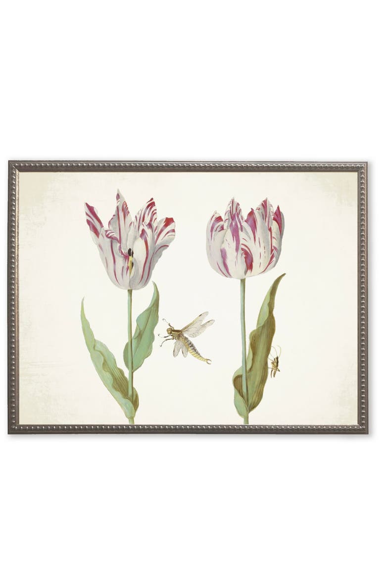 Dragonfly and Pink Flowers in Silver-Beaded Frame, Main, color, Multi