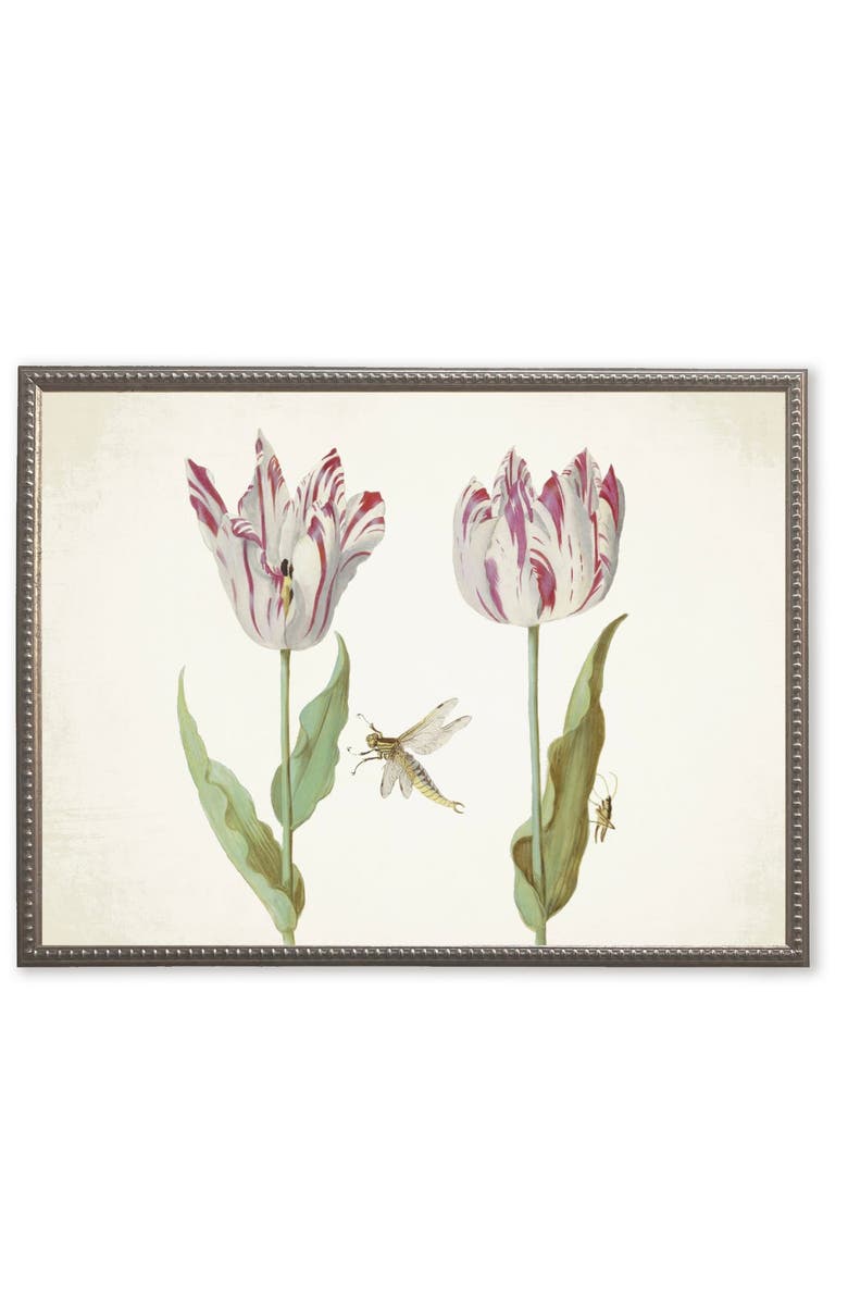 Antique Curiosities Dragonfly and Pink Flowers in Silver-Beaded Frame, Main, color, Multi