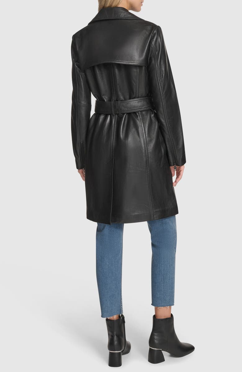 Andrew Marc Jacqui Leather Trench Coat, Alternate, color, Black