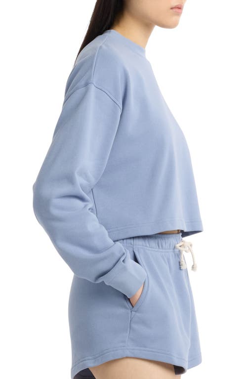 New Balance Coastal Fleece Oversize Crop Crewneck Sweatshirt In Blue