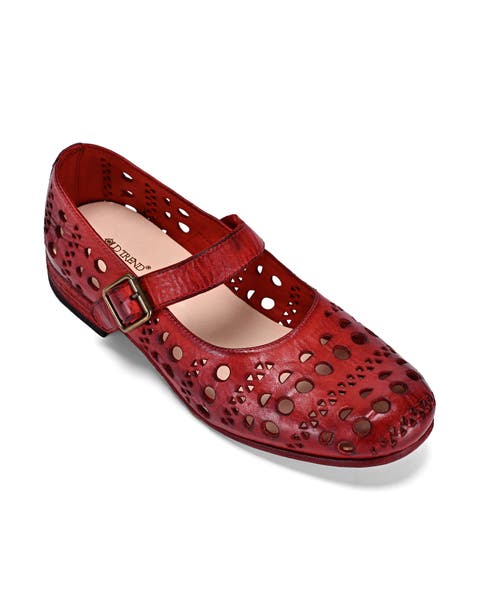 Retro Genuine Leather Breathable Cutout Mary Jane Flat