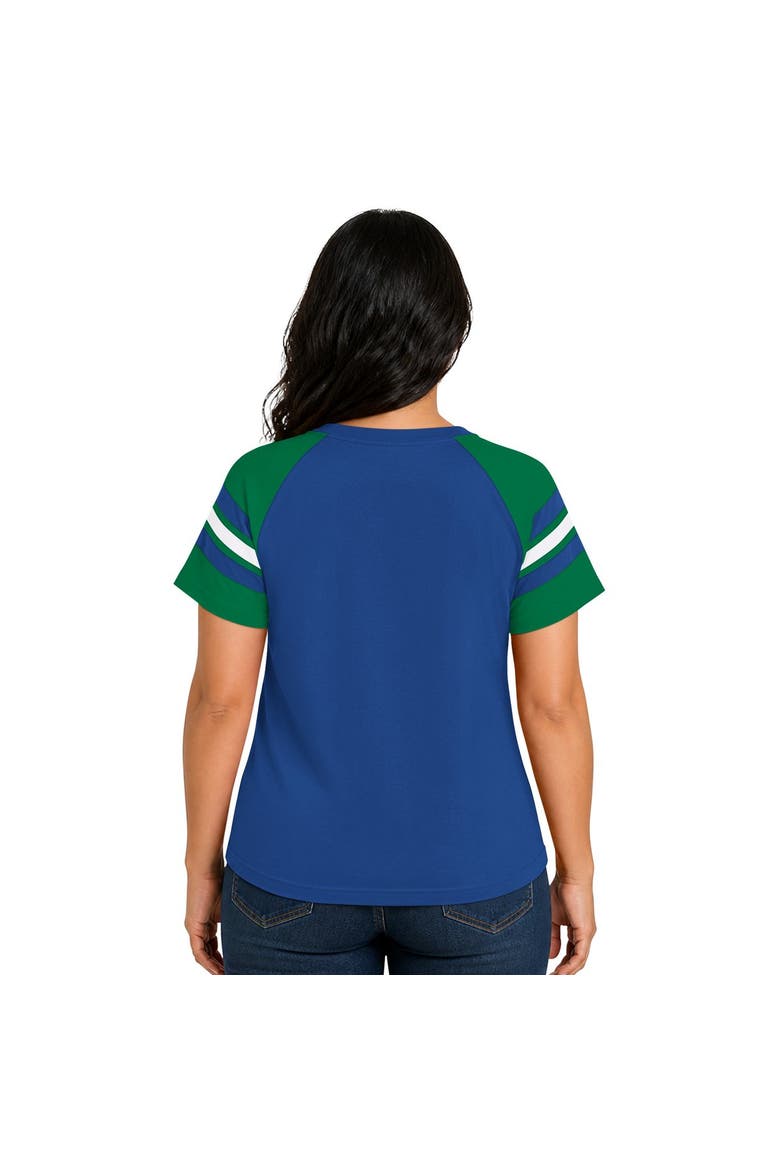 Women's Starter  Royal Seattle Seahawks Plus Size Throwback Game On Notch Neck Raglan T-Shirt, Alternate, color, Royal
