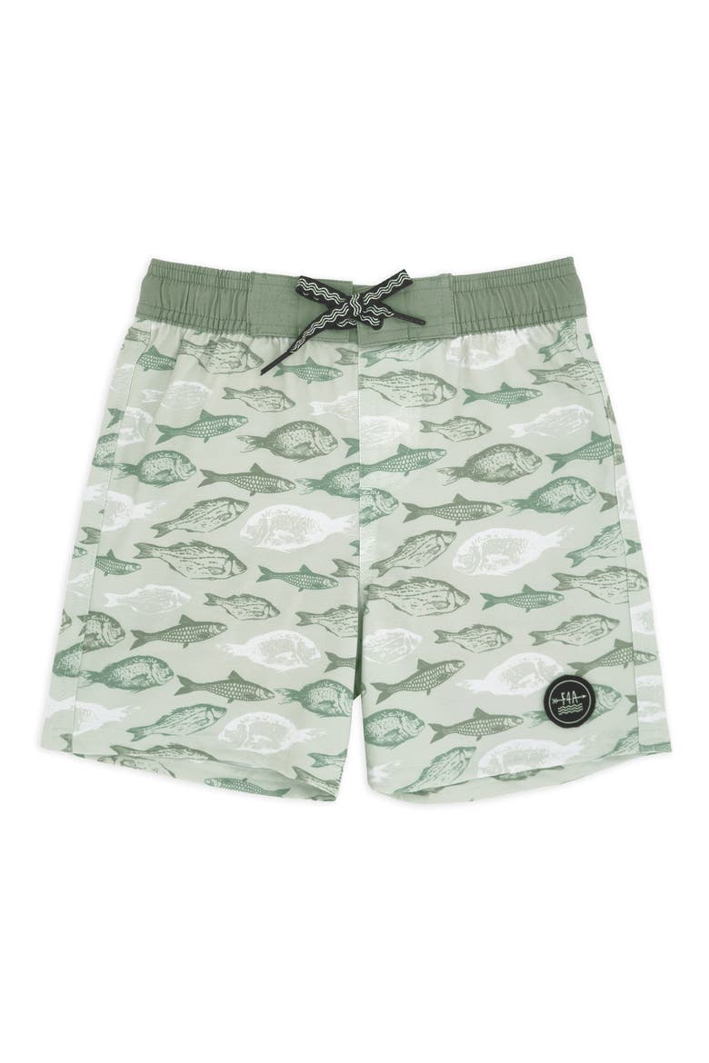 Kids' Classic Fish Print Board Shorts, Main, color, SAGE