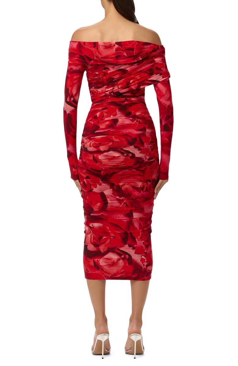 Naked Wardrobe Bare Body Print Off the Shoulder Long Sleeve Midi Dress, Alternate, color, Rouge Rose