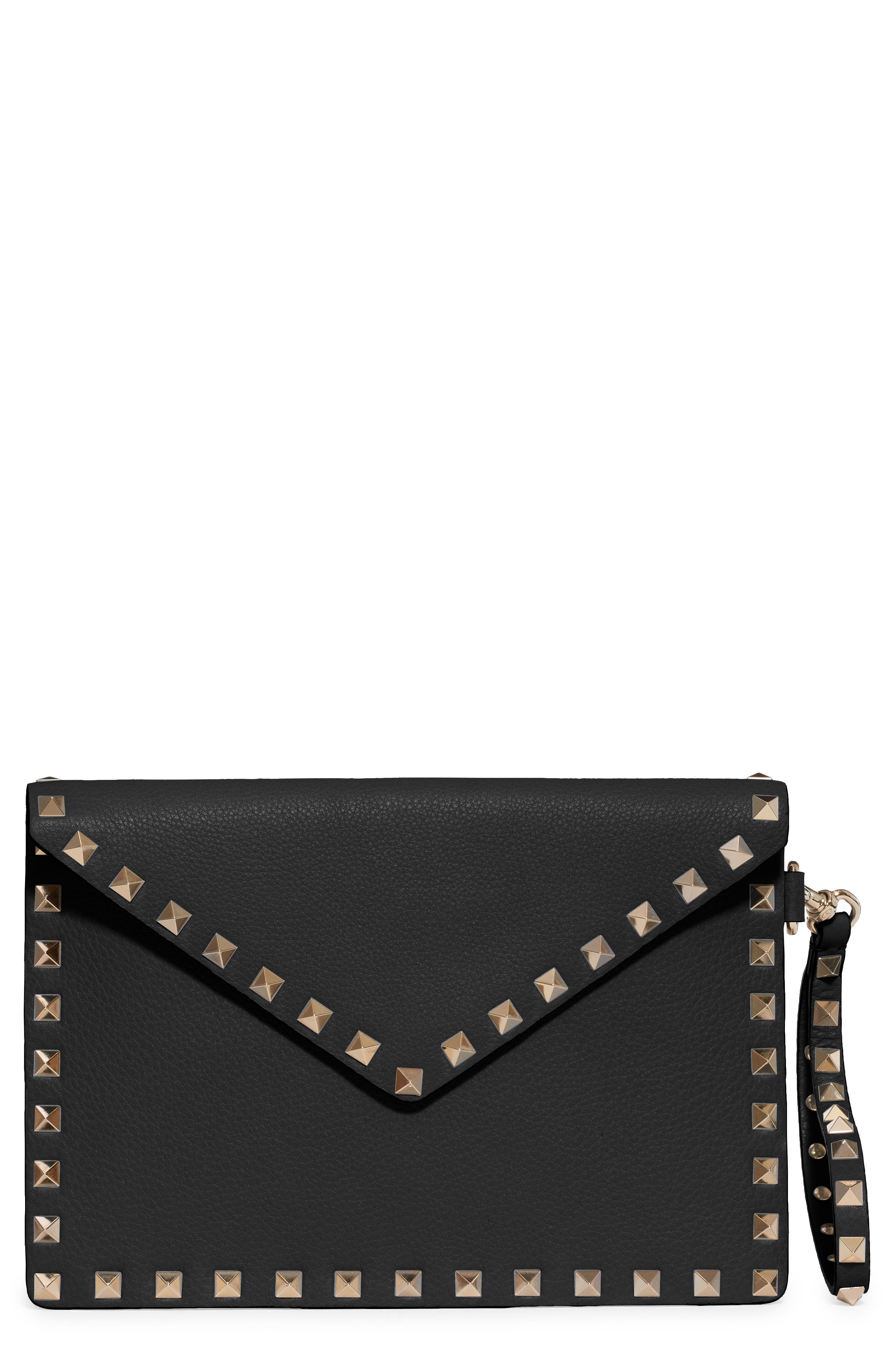 Valentino Garavani Medium Rockstud Leather Envelope Pouch, Main, color, 