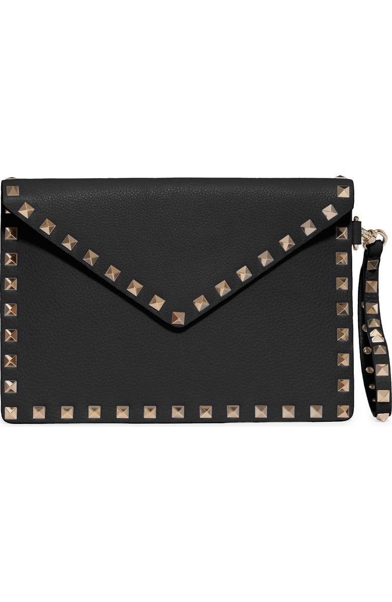 Valentino Garavani Medium Rockstud Leather Envelope Pouch, Main, color,