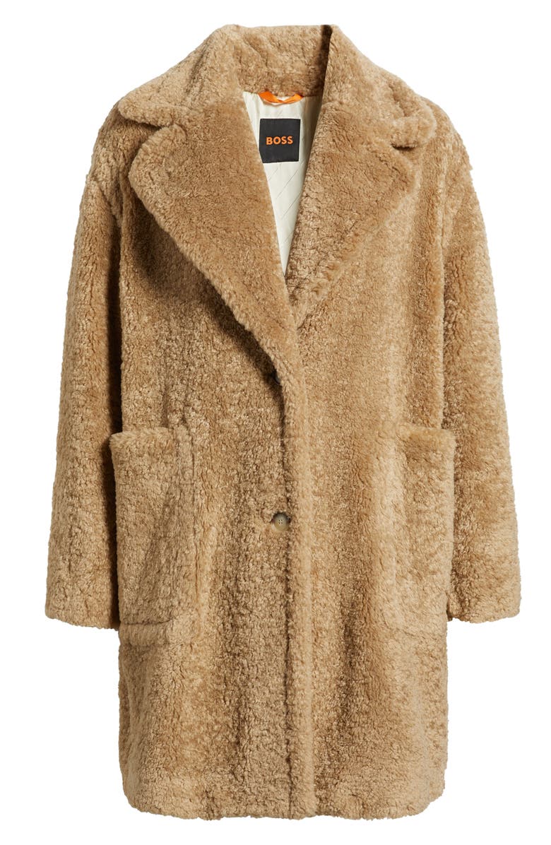 BOSS Orange Catedy Faux Shearling Coat, Alternate, color, Tan