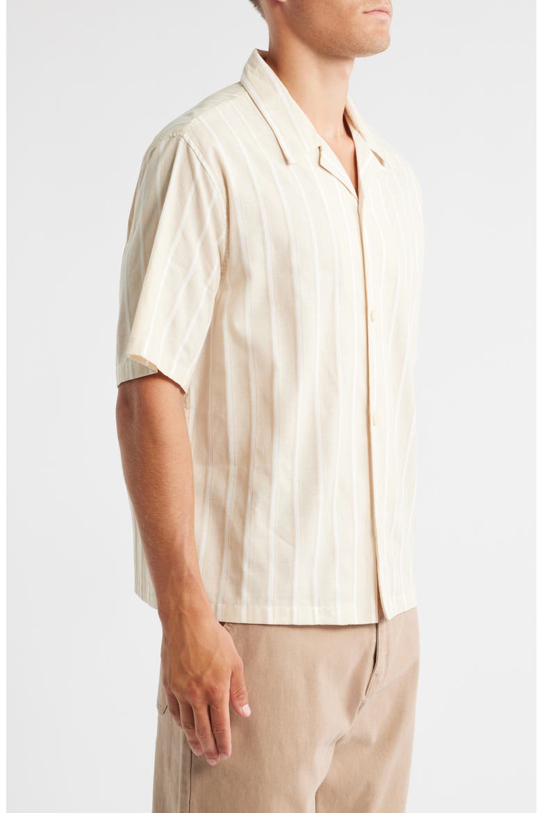 Stripe Cotton & Linen Camp Shirt, Alternate, color, TAN